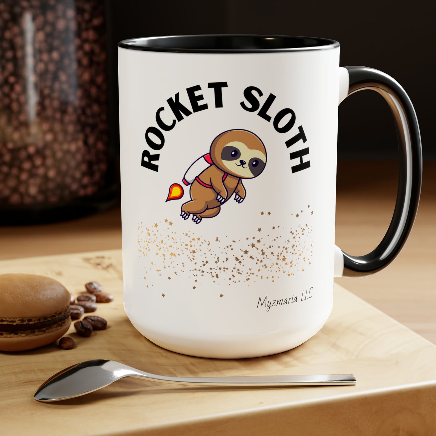 Two-Tone Coffee Mugs, 15oz Rocket Sloth