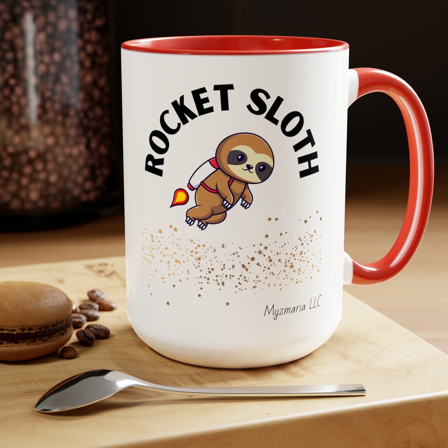 Two-Tone Coffee Mugs, 15oz Rocket Sloth