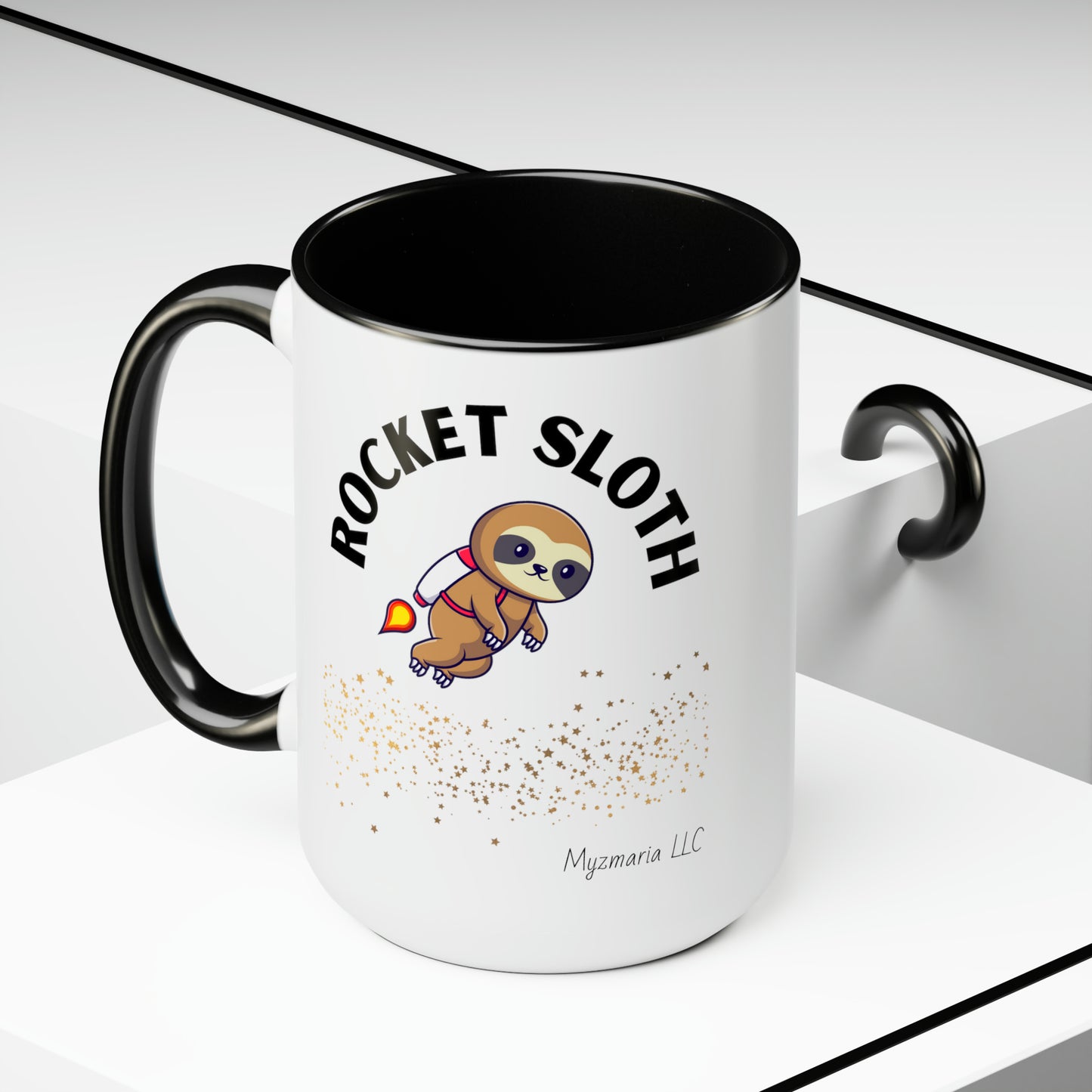 Two-Tone Coffee Mugs, 15oz Rocket Sloth