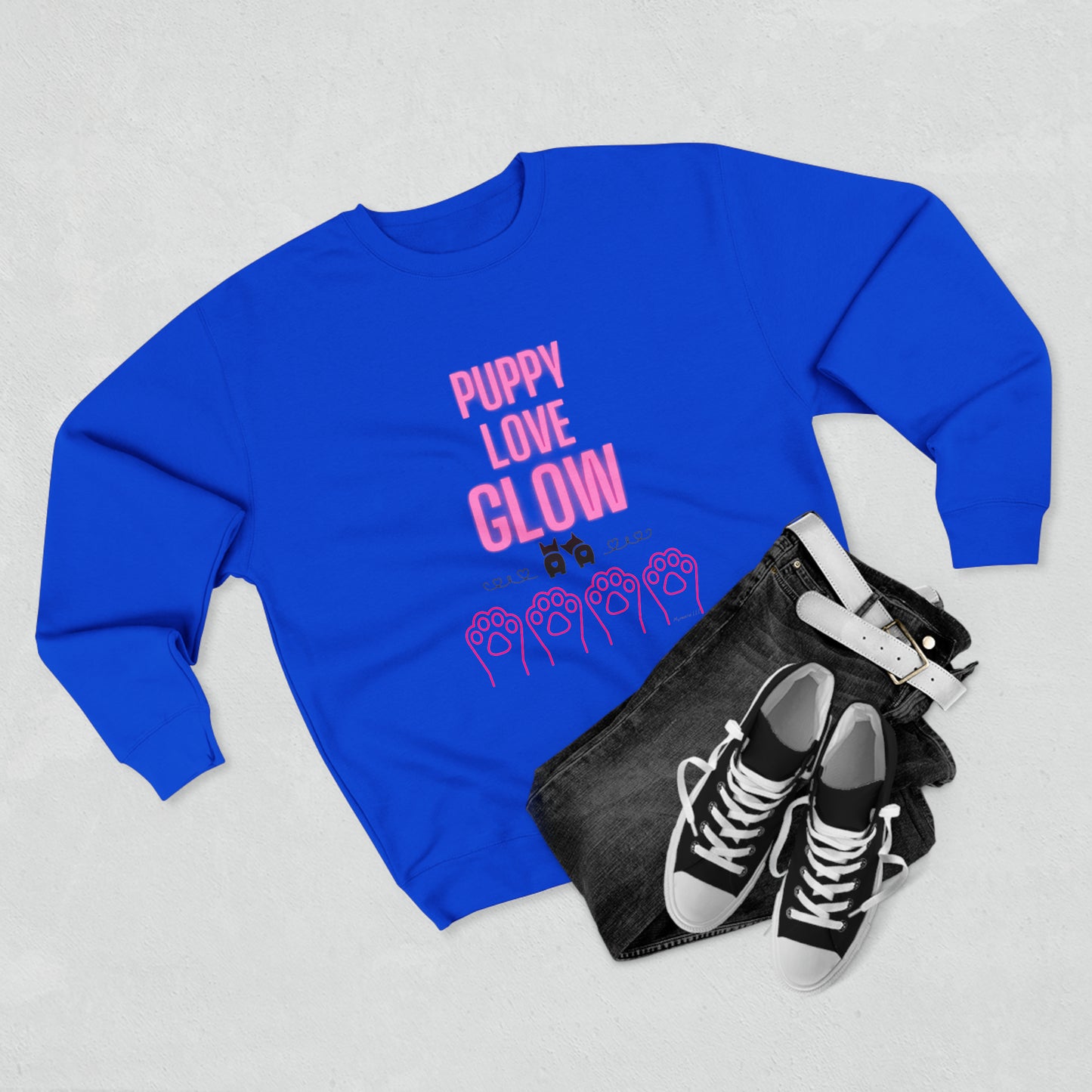 Unisex Premium Crewneck Sweatshirt Puppy Love Glow