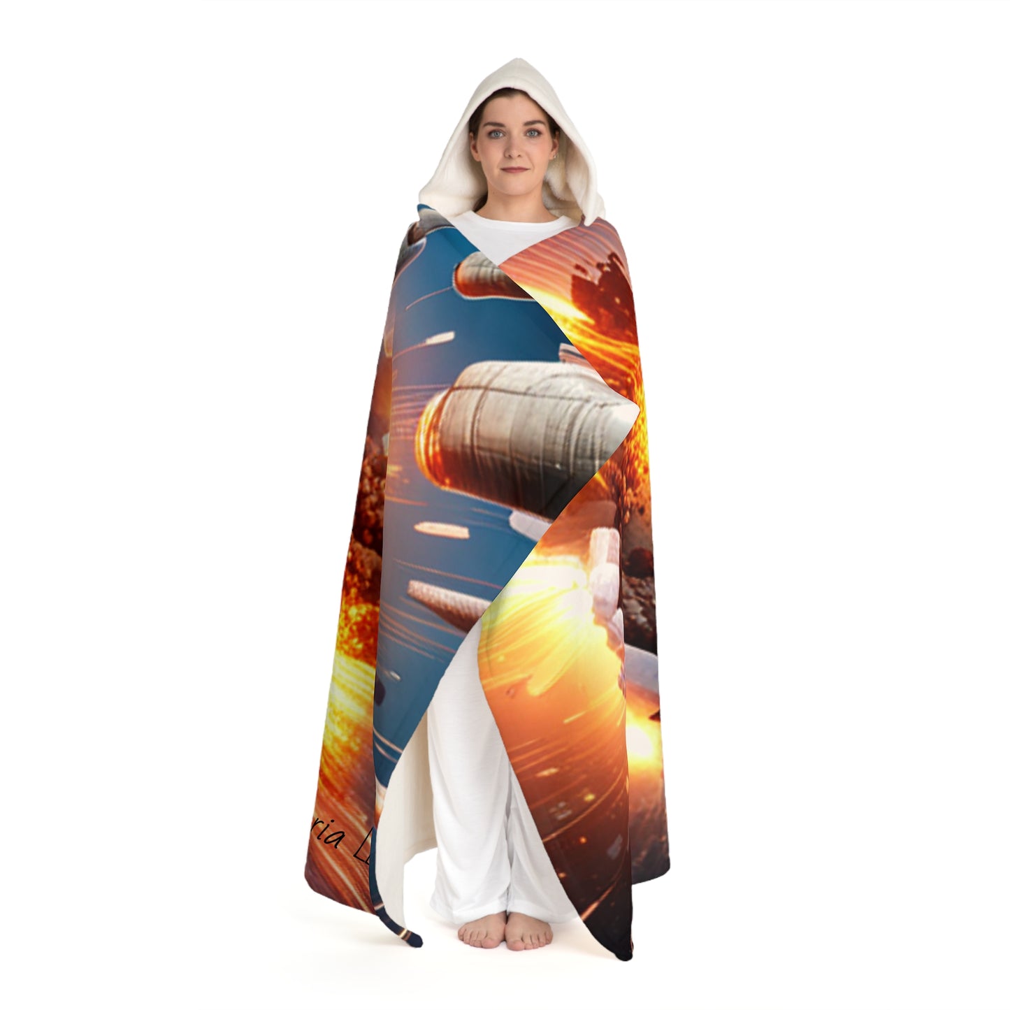 Hooded Sherpa Fleece Blanket AI Explosion B