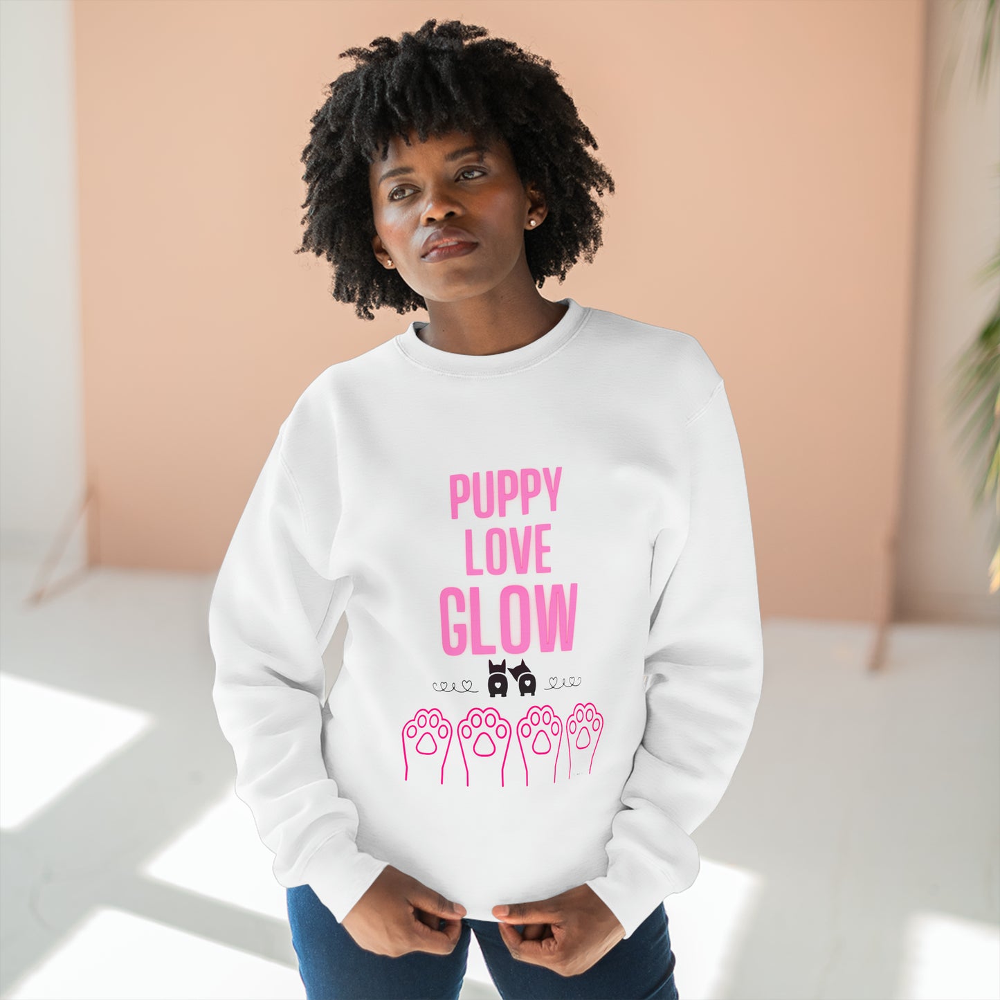 Unisex Premium Crewneck Sweatshirt Puppy Love Glow