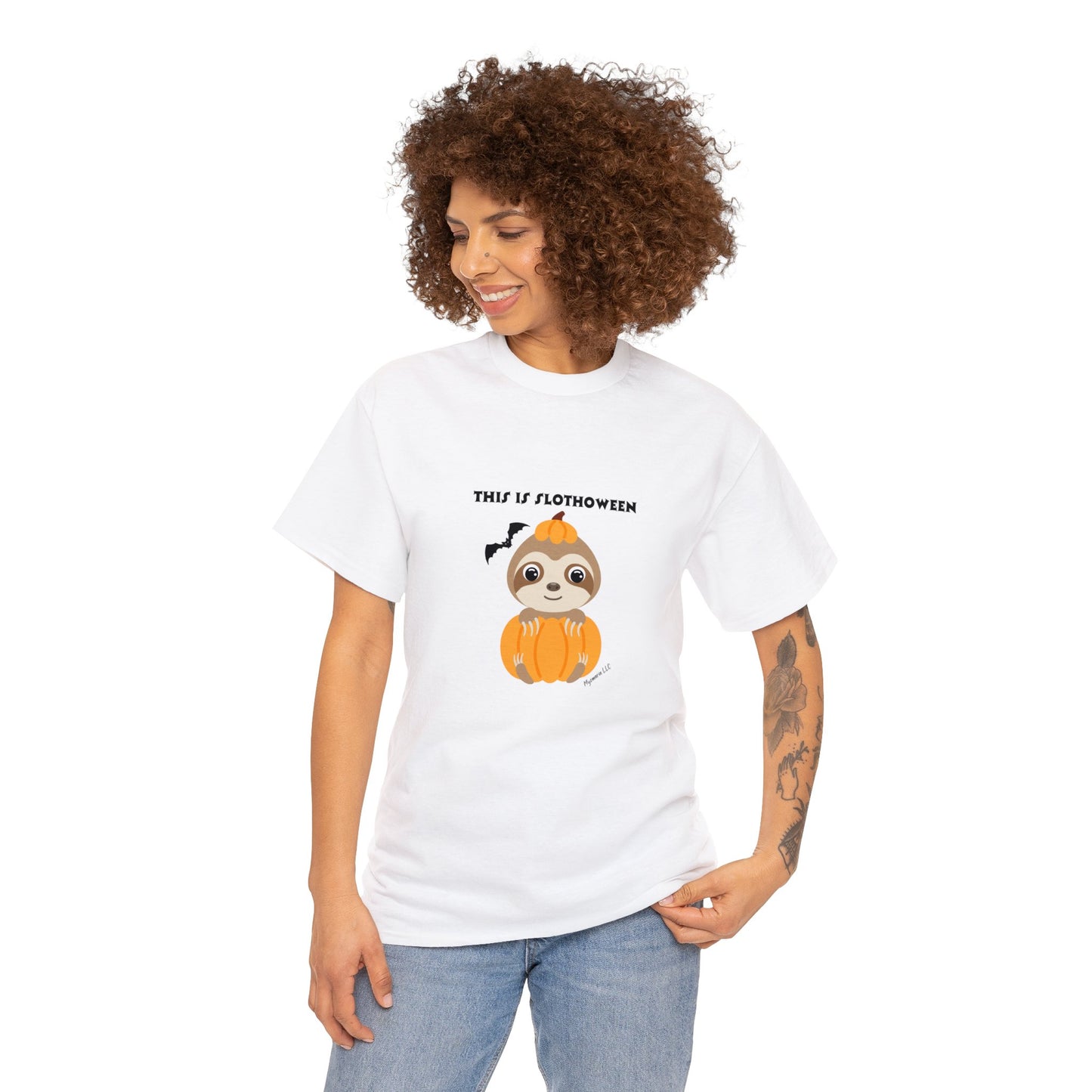 Unisex Heavy Cotton Tee This is Slothoween & Bat