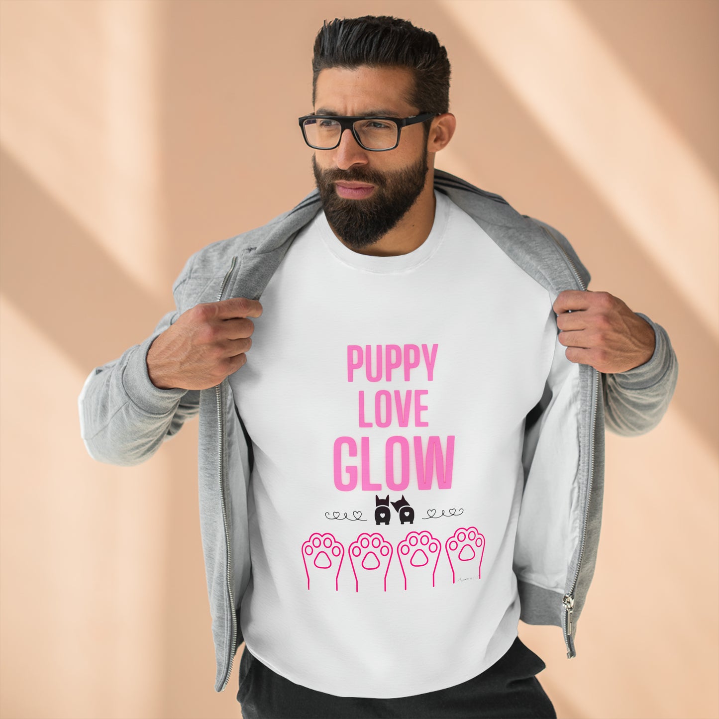 Unisex Premium Crewneck Sweatshirt Puppy Love Glow