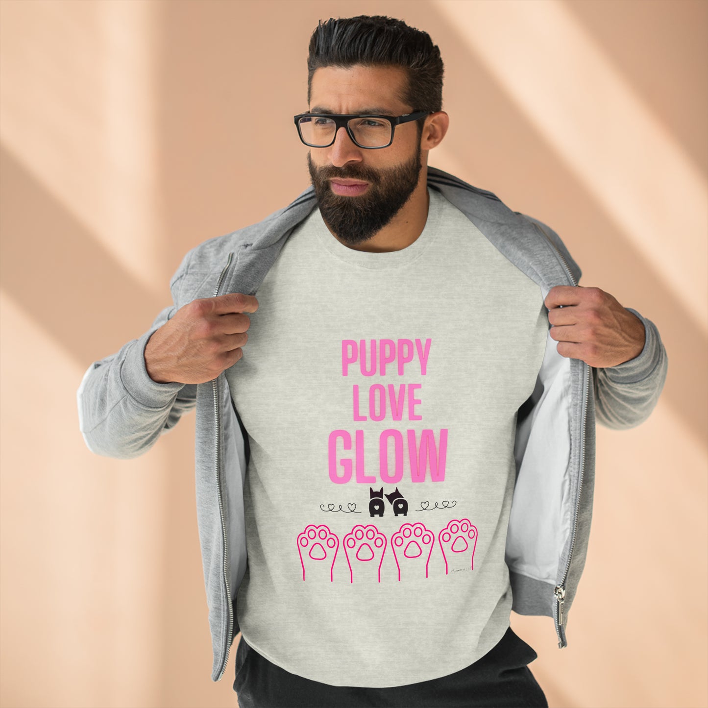 Unisex Premium Crewneck Sweatshirt Puppy Love Glow