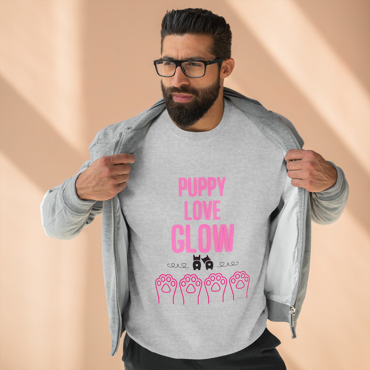 Unisex Premium Crewneck Sweatshirt Puppy Love Glow