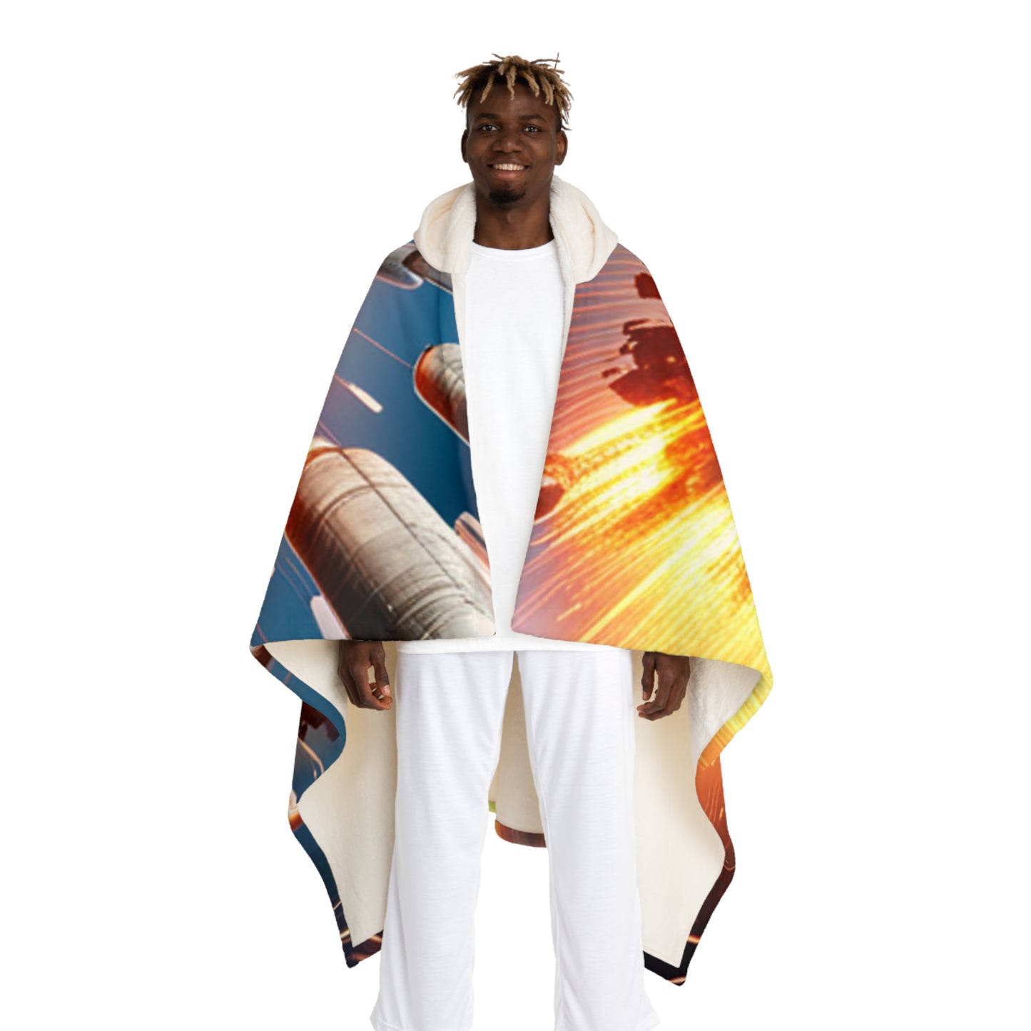 Hooded Sherpa Fleece Blanket AI Explosion B