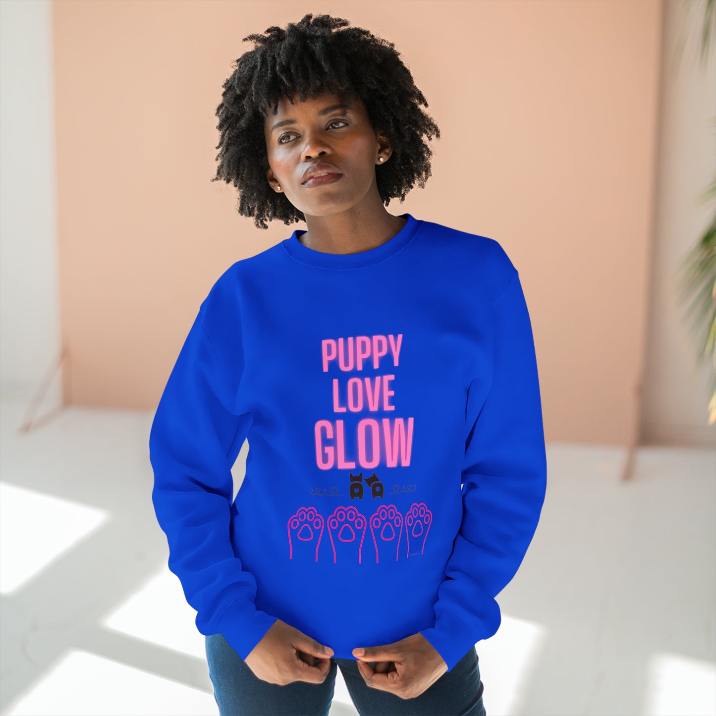 Unisex Premium Crewneck Sweatshirt Puppy Love Glow