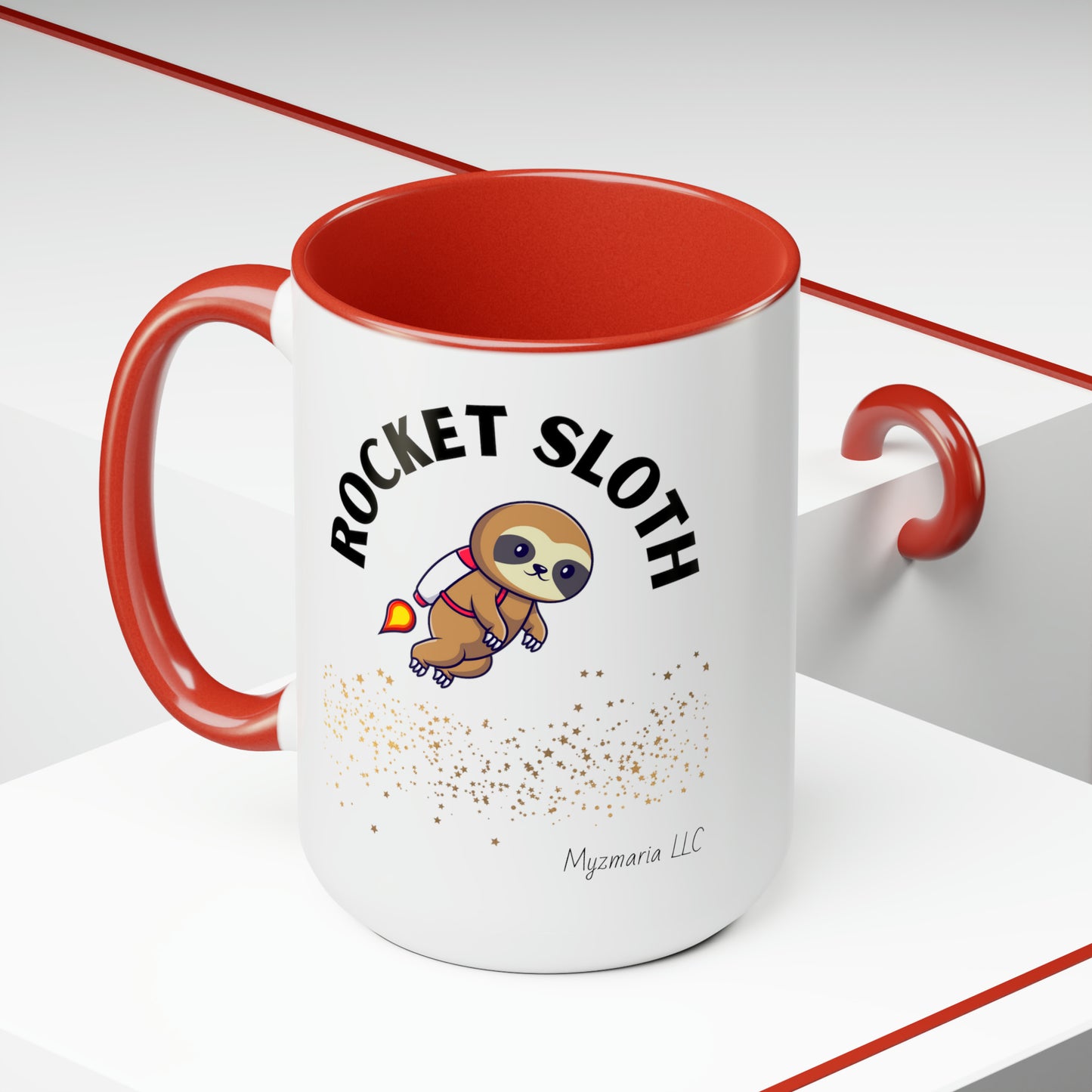 Two-Tone Coffee Mugs, 15oz Rocket Sloth