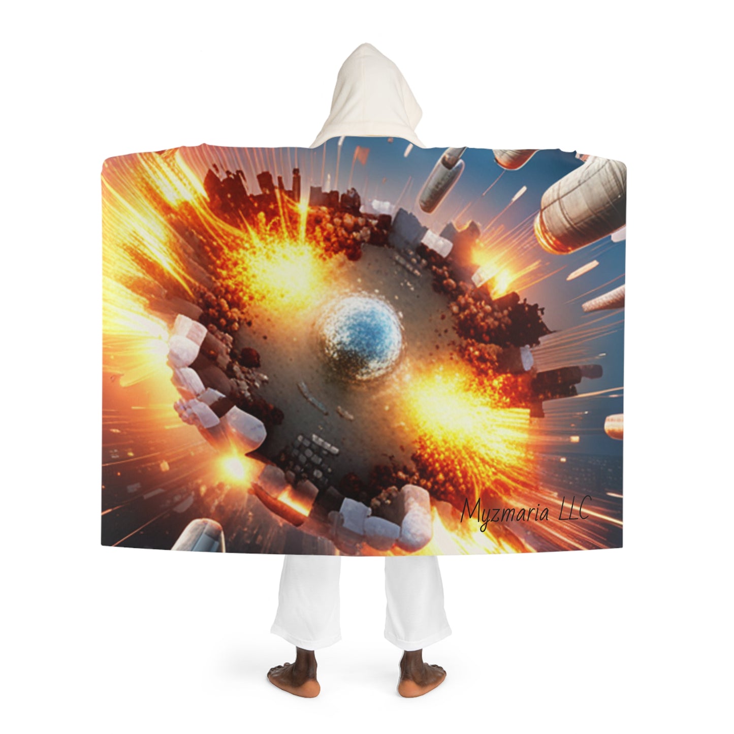 Hooded Sherpa Fleece Blanket AI Explosion B