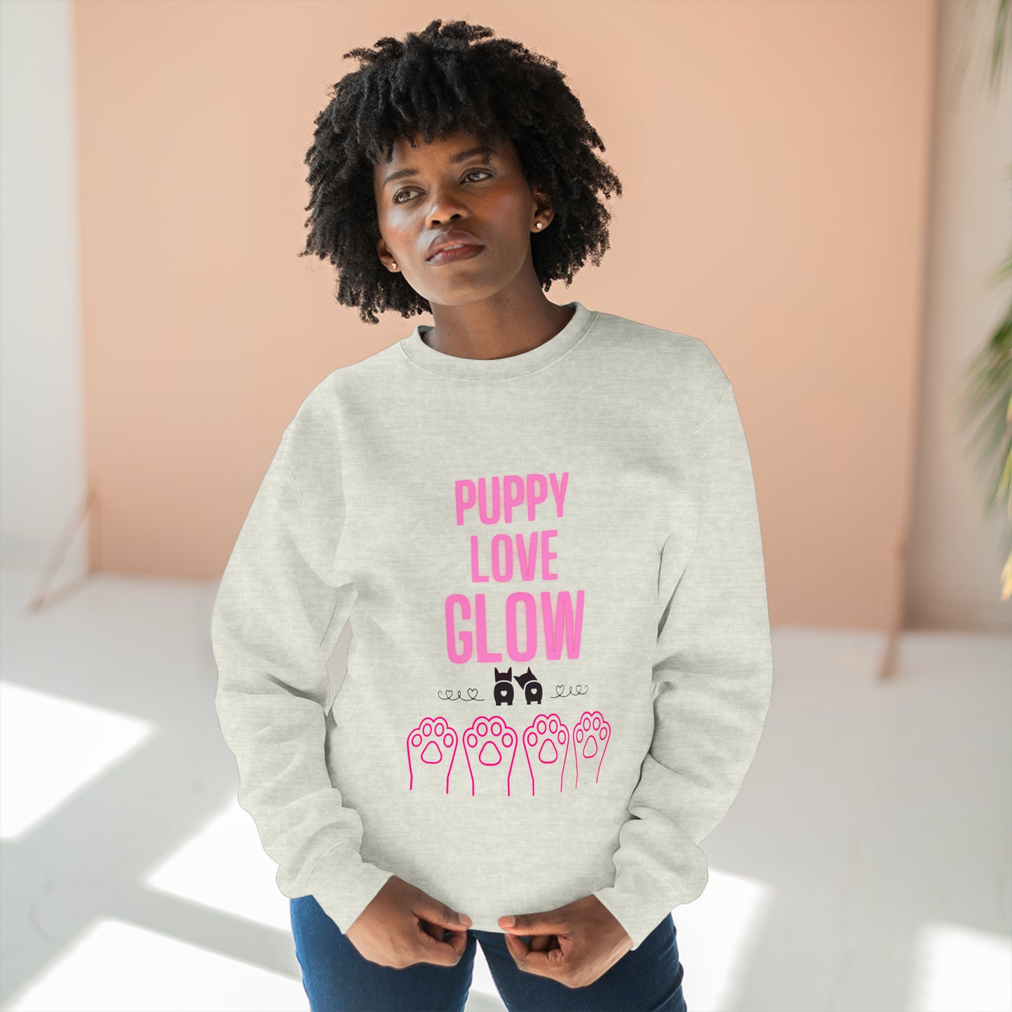 Unisex Premium Crewneck Sweatshirt Puppy Love Glow